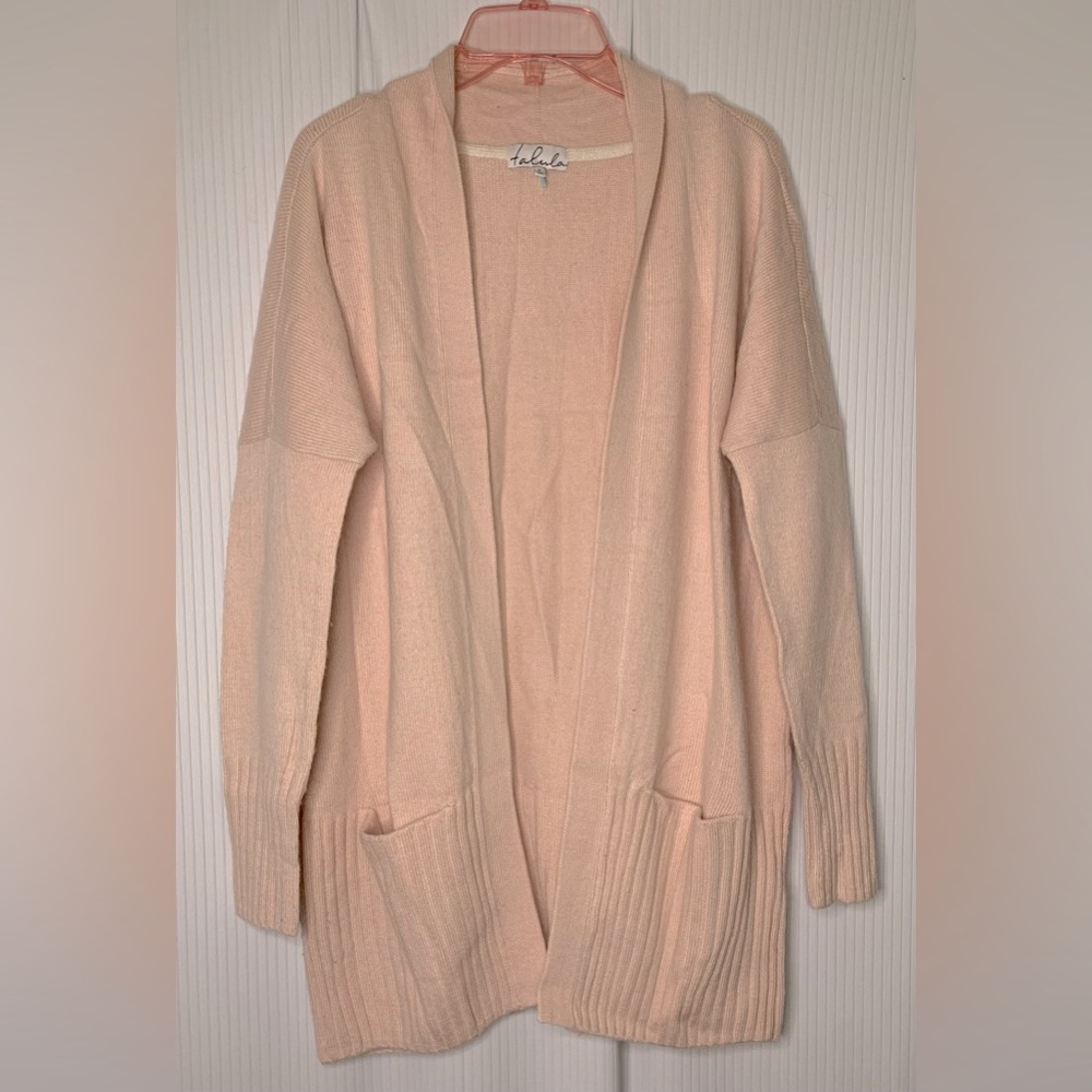 Talula by Aritzia Lenox Open Front Cardigan Soft Pink Cashmere Blend Small